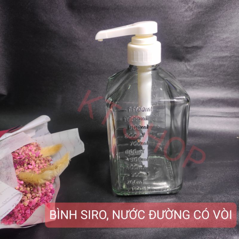 BÌNH BƠM NƯỚC ĐƯỜNG, SIRO BẰNG THỦY TINH CÓ VÒI PUMP