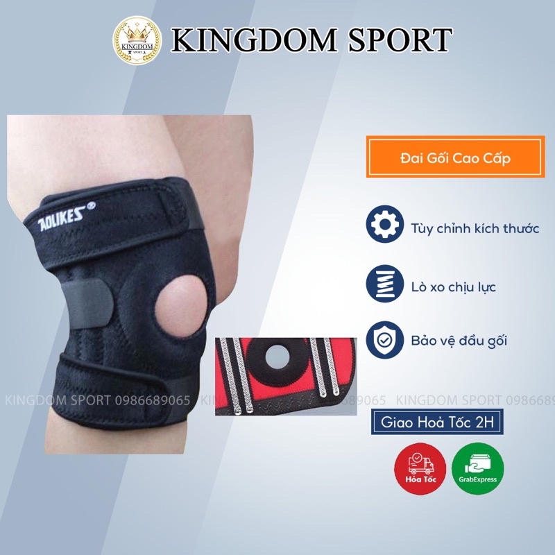 Đai gối Squat cao cấp KINGDOM SPORT Bịt gối tập gym có lò xo trợ lực