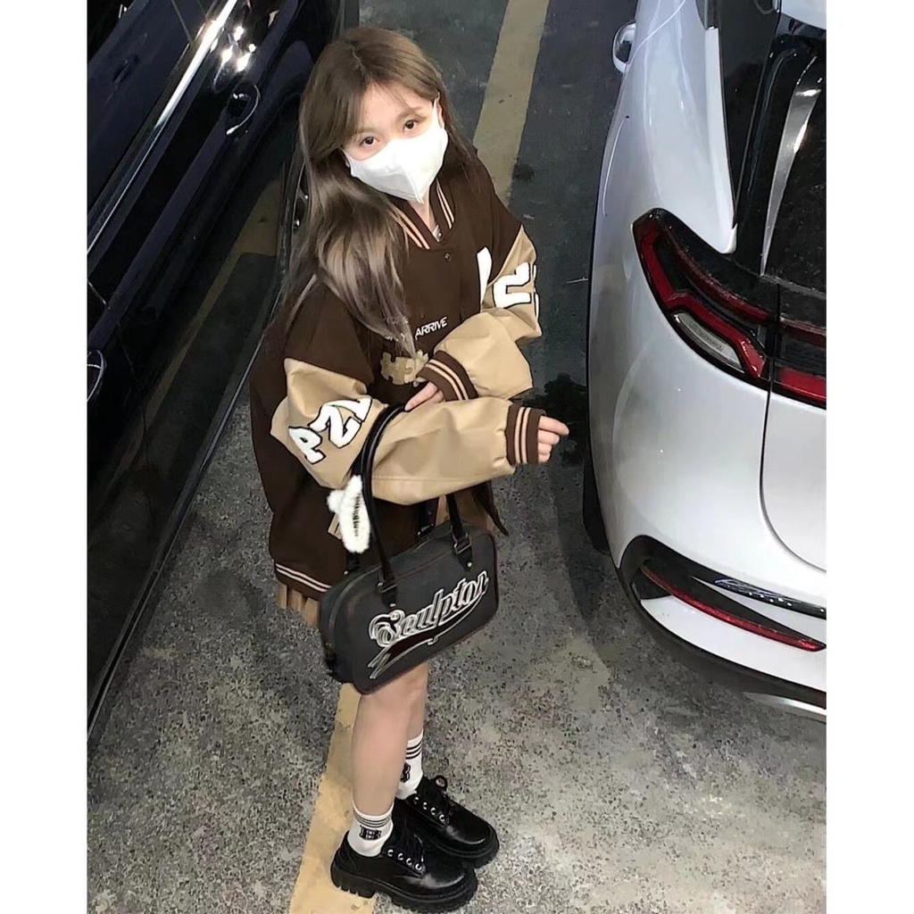 Áo khoác bóng chày thêu họa tiết phong cách Hàn Quốc thời trang cho nữ