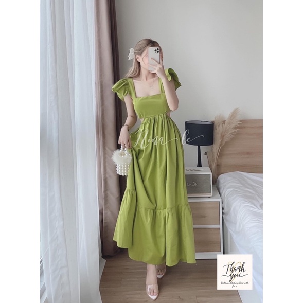 Váy thô maxi nữ nơ lưng tay cánh tiên form dáng xuông - Đầm maxi nơ tay hở lưng cho nữ | BigBuy360 - bigbuy360.vn