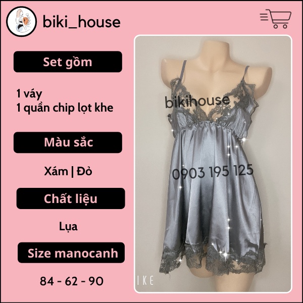 Váy ngủ nữ lụa phối ren ngực sang trọng đầm Quảng Châu 2 dây sexy mặc nhà cực dễ thương 2021 BIKI HOUSE N125 - HCM