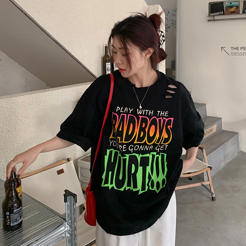 SUXI Áo Thun Tay Ngắn Dáng Rộng In Chữ Thời Trang Mùa Hè Dễ Phối Đồ Cho Nữ