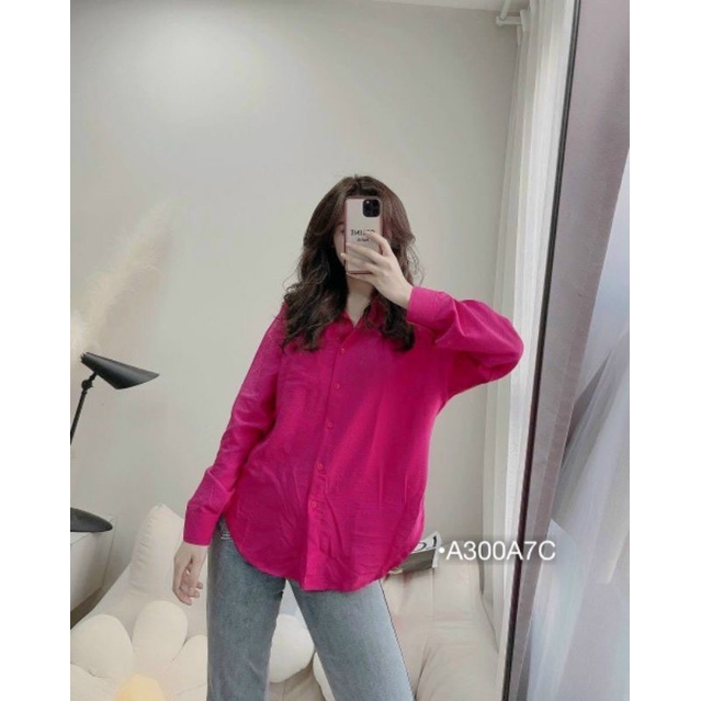 Áo Sơ Mi Nữ Bigsize Sơ Mi Form Rộng Kiểu Màu Xanh Lá Tay Dài Dáng Dài Giấu Quần