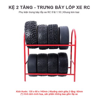 Mô hình kệ sắt 2 tầng trưng bày lốp xe RC