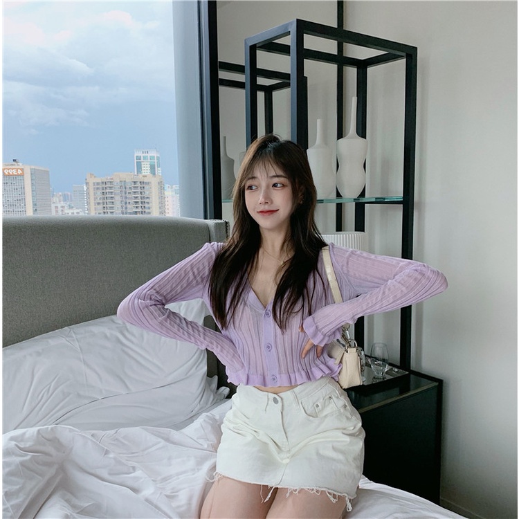 Porozi  Áo cardigan tay dài chống nắng màu trơn thời trang mùa hè phong cách Hàn Quốc cho nữ