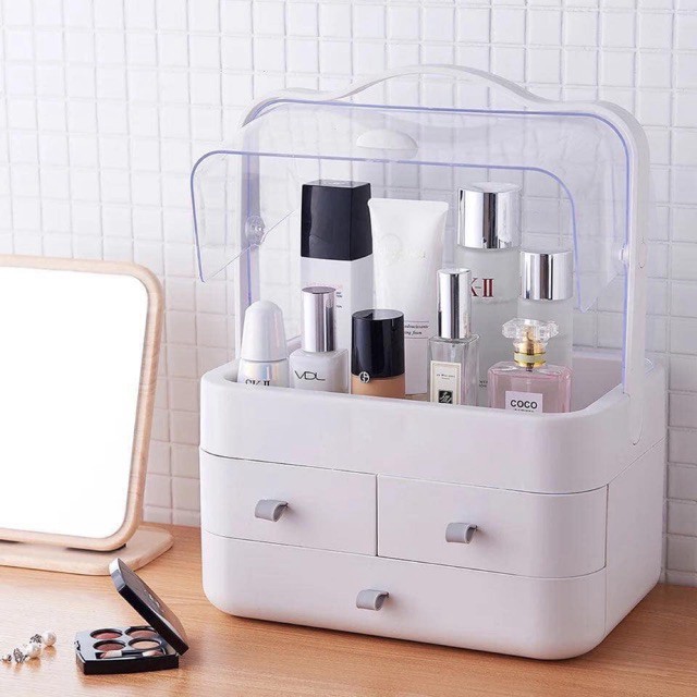 [Hàng Nội Địa] Hộp đựng mỹ phẩm, khay đựng mỹ phẩm có nắp đậy che bụi ABS cao cấp