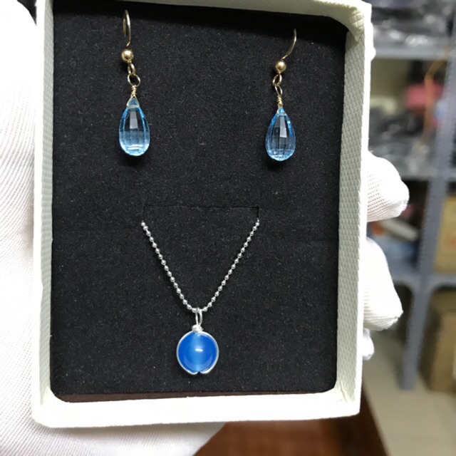 Bông tai thời trang đá blue topaz màu xanh cao cấp YME_BT