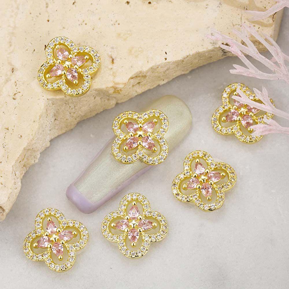 OCEANMAP Phụ Kiện Trang Trí Móng Nghệ Thuật Hình Cỏ Bốn Lá 3D Bằng Hợp Kim Phong Cách Retro