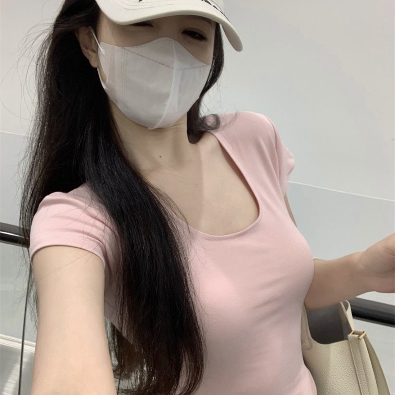 COZOK Áo Thun Tay Ngắn Cổ Chữ U Dáng Ôm Phong Cách Thời Trang Hàn Quốc