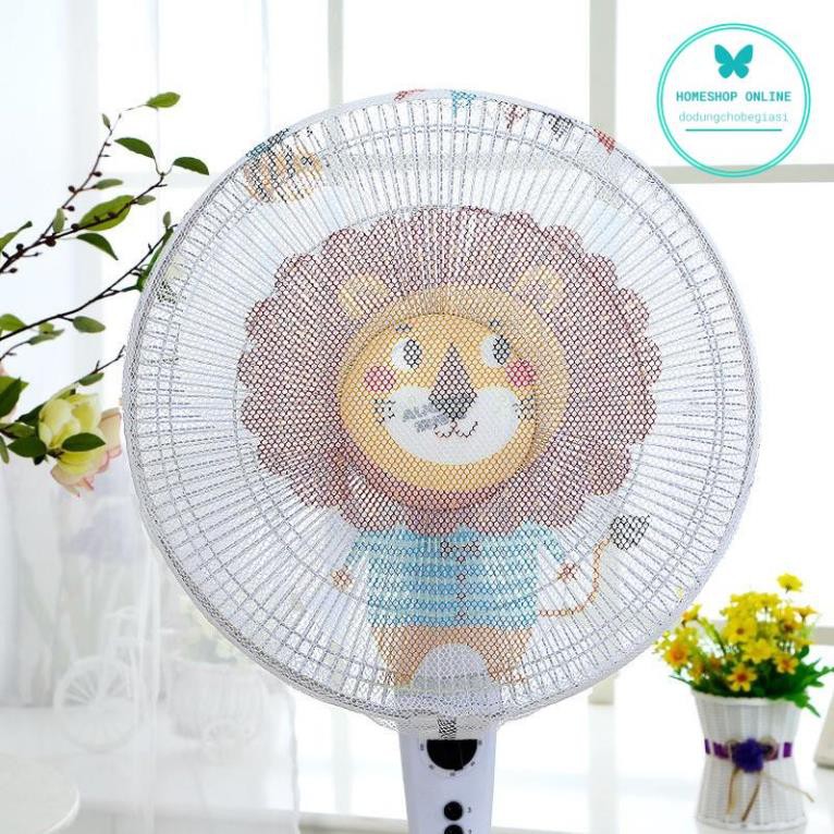 Lưới Bọc Quạt Có Dây Rút An Toàn Cho Bé Mẫu Hoạt Hình Dễ Thương Size To 40-50cm