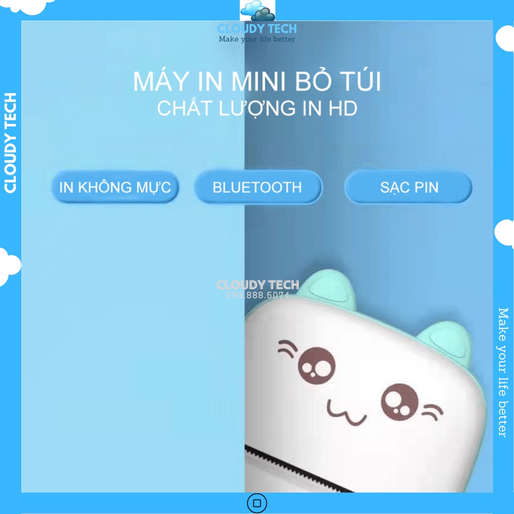 Máy in mini, in nhiệt không dây bằng Bluetooth kết nối với điện thoại