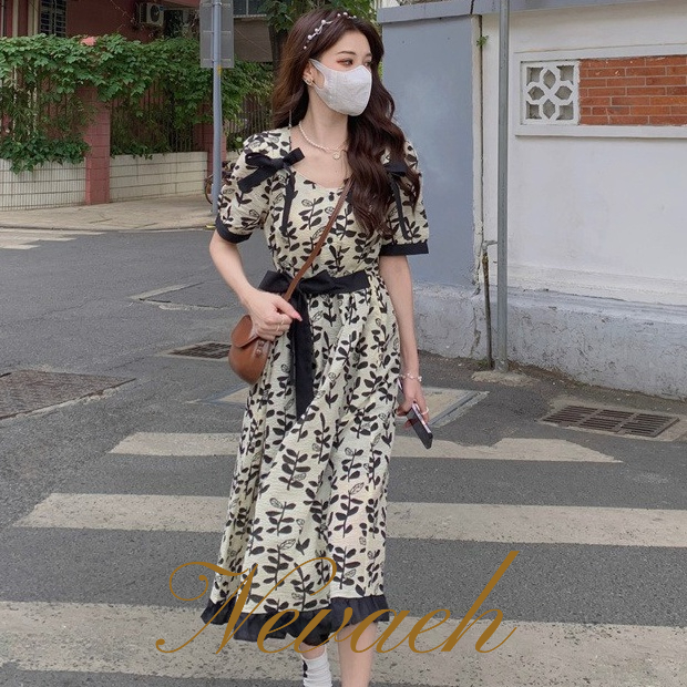 Đầm Hoa Mùa Hè Phong Cách Hepburn Pháp Thiết Kế Mới Cho Nữ