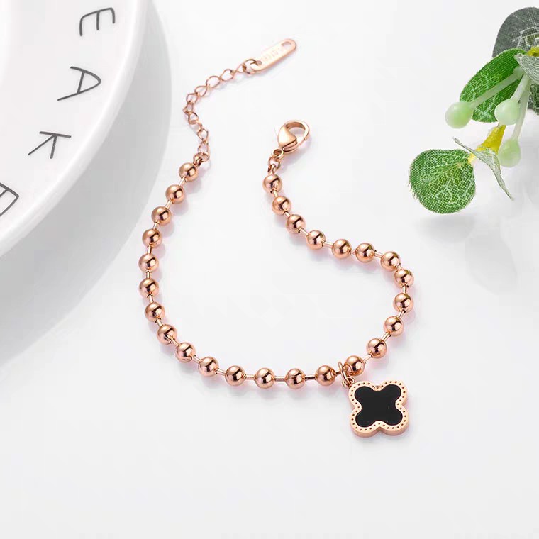 Vòng Tay Hạt Tròn Bằng Thép Titan Mạ Vàng 18K Phong Cách Hàn Quốc Đơn Giản Thời Trang Cao Cấp