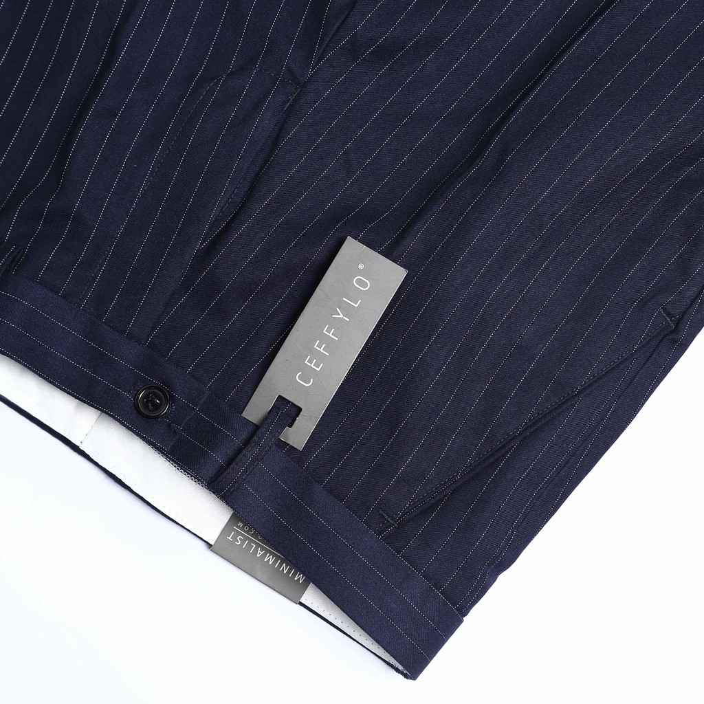 Quần âu Nam kẻ sọc Xanh Navy dáng ôm Công Sở CEFFYLO Chất Liệu Cotton Cao Cấp | BigBuy360 - bigbuy360.vn