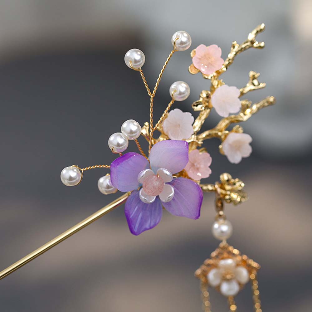 Trâm cài tóc tua rua đính hoa và ngọc trai xinh xắn dành cho nữ