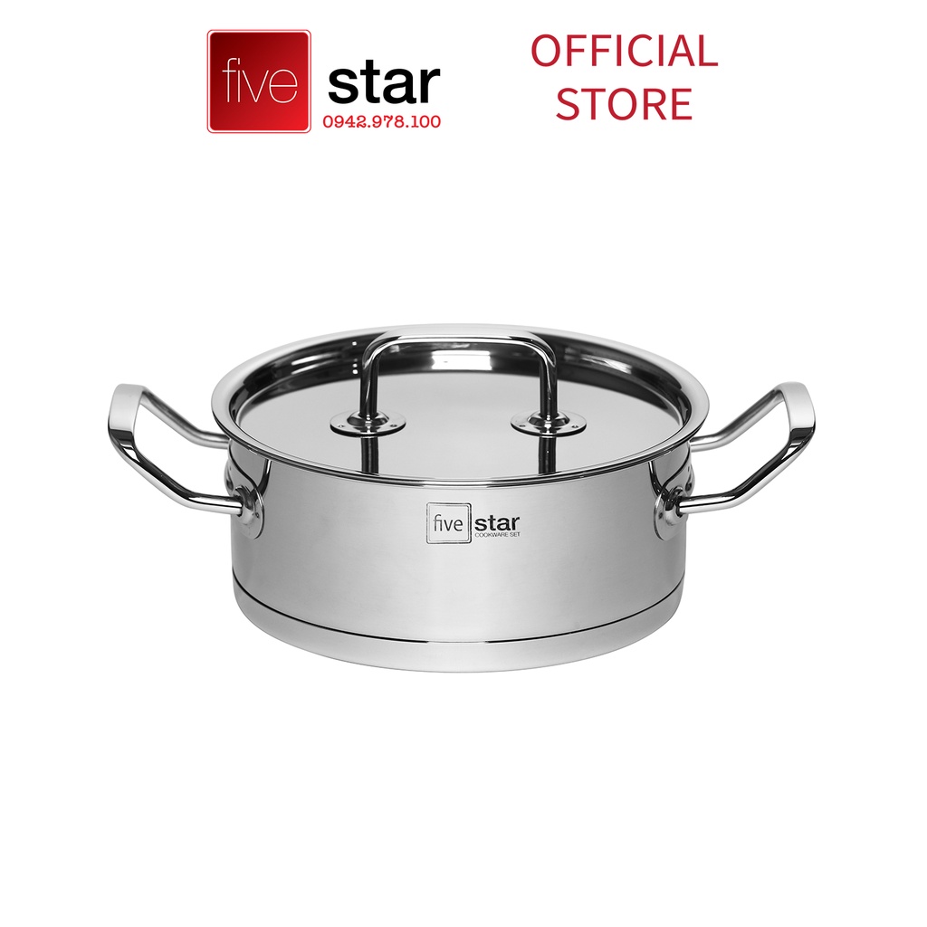 Bộ nồi quánh 3 đáy inox 430 Fivestar Standard bếp từ nắp inox (1 quánh 16cm x 1 nồi 18cm x 1 nồi 20cm )