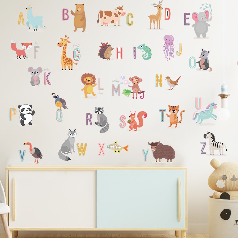 Miếng Dán Tường 26 Chữ Cái Tiếng Anh Họa Tiết Hoạt Hình Cho Bé