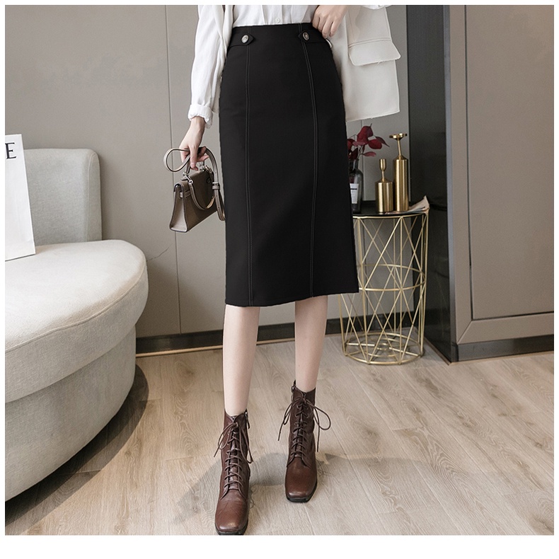 Chân Váy Công Sở Dáng Suông Dáng Dài Qua Gối Trần Chỉ 2 Đường 2 cúc d68cm