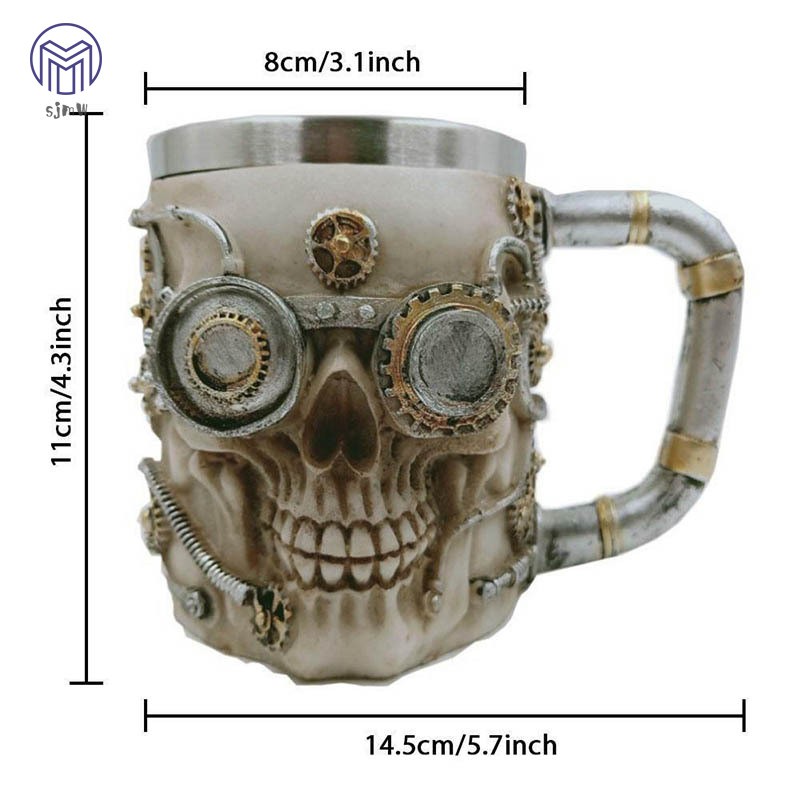 Cốc inox có quai uống bia/cà phê hình đầu lâu 3d độc đáo