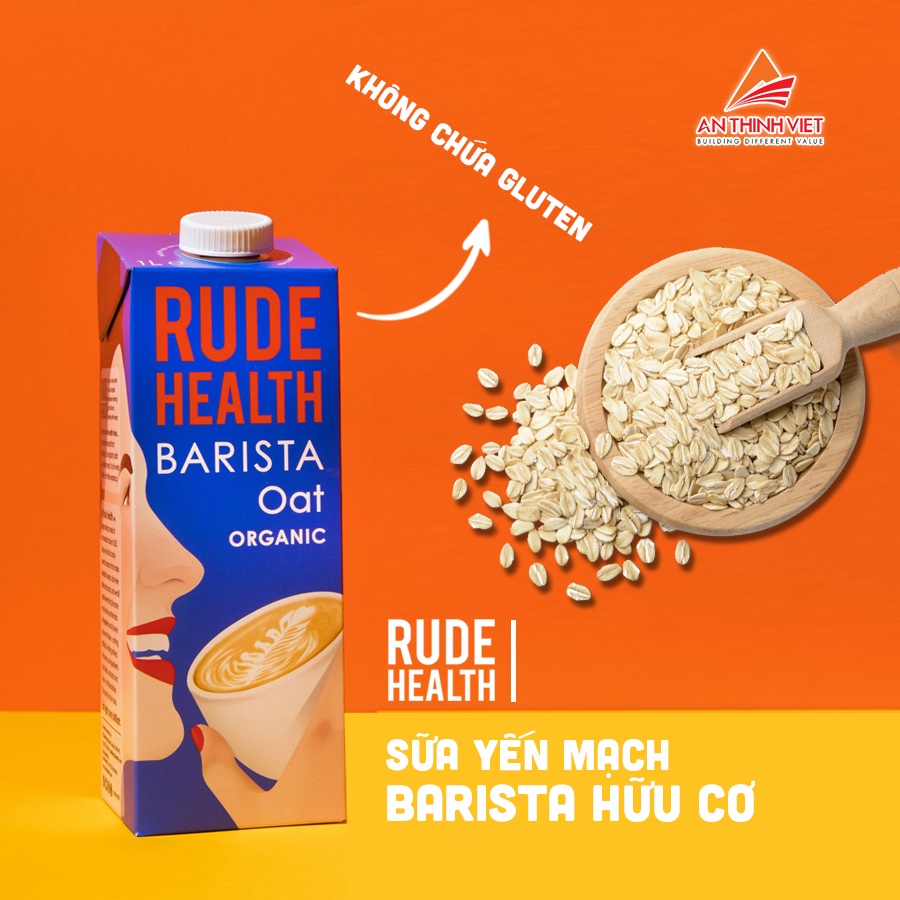 Sữa yến mạch Barista hữu cơ Rude Health - Không chứa Gluten, phù hợp cho người ăn kiêng, eat clean, keto, thuần thay