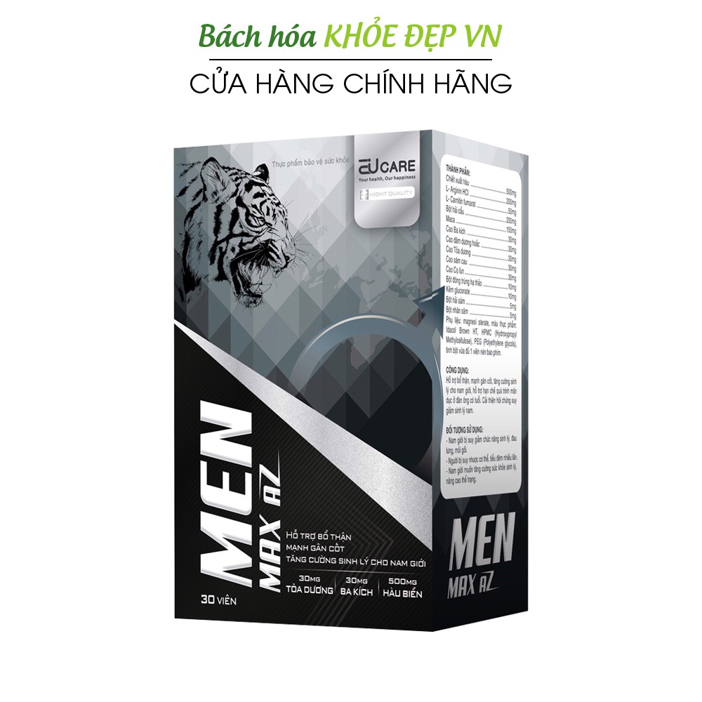 Bổ Thận Men Max AZ từ 500mg hàu biển tăng cường sinh lý nam, mạnh gân cốt - Chai 30 viên [Bổ Thận Men Max AZ]