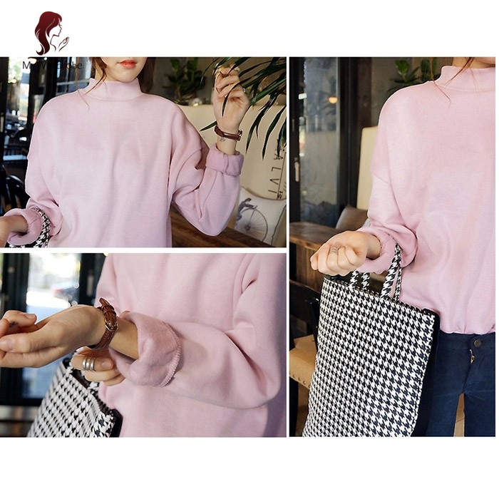 Women Solid Color Turtleneck Loose Long Sleeve Sweatshirt | BigBuy360 - bigbuy360.vn