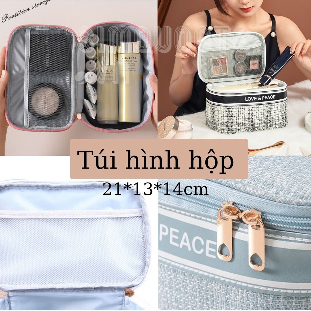 [Mẫu mới 2021] Túi đựng mỹ phẩm du lịch Bóp Ví đựng mỹ phẩm đồ trang điểm Love & Peace TMP15