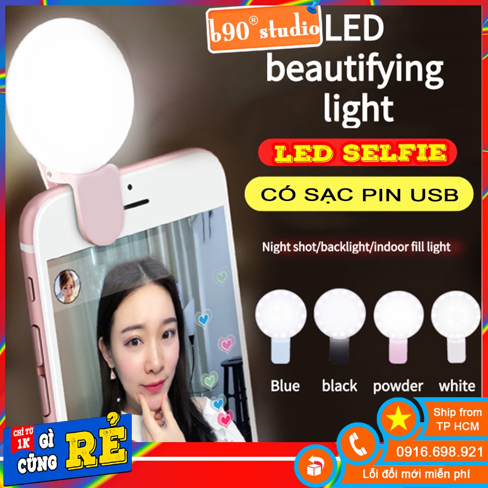 Đèn LED Selfie Kẹp Điện Thoại Chụp Hình Tự Tướng Có Cổng Sạc USB