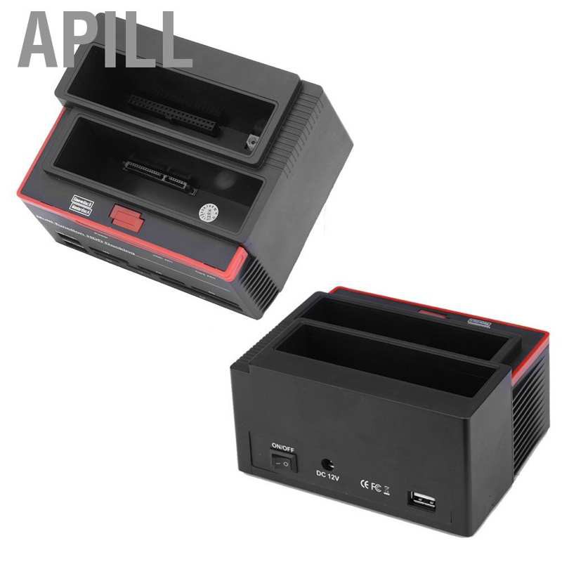 APILL Dual-Bay 2.5"/3.5" SATA & IDE HDD Docking Dock Station USB2.0 Hub Card Reader US