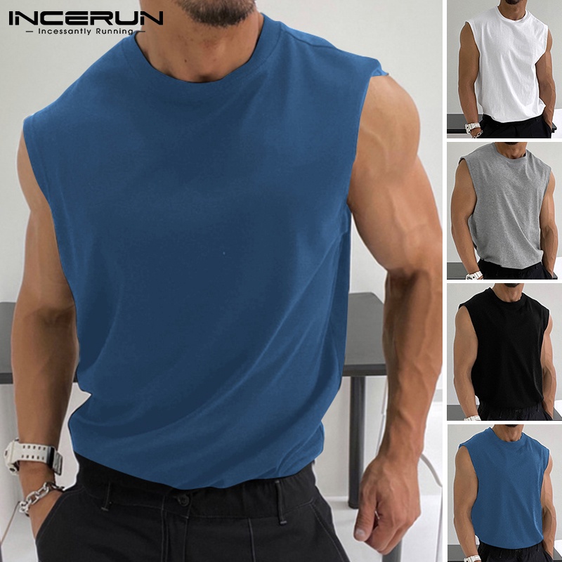 Áo thun 3 lỗ INCERUN màu trơn thoải mái 4 màu lựa chọn cho nam