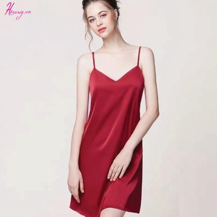Váy Ngủ Nữ Hisexy Lụa Satin Trơn Dáng Xuông Liền Thân MD03 - HÀNG MỚI VỀ %
