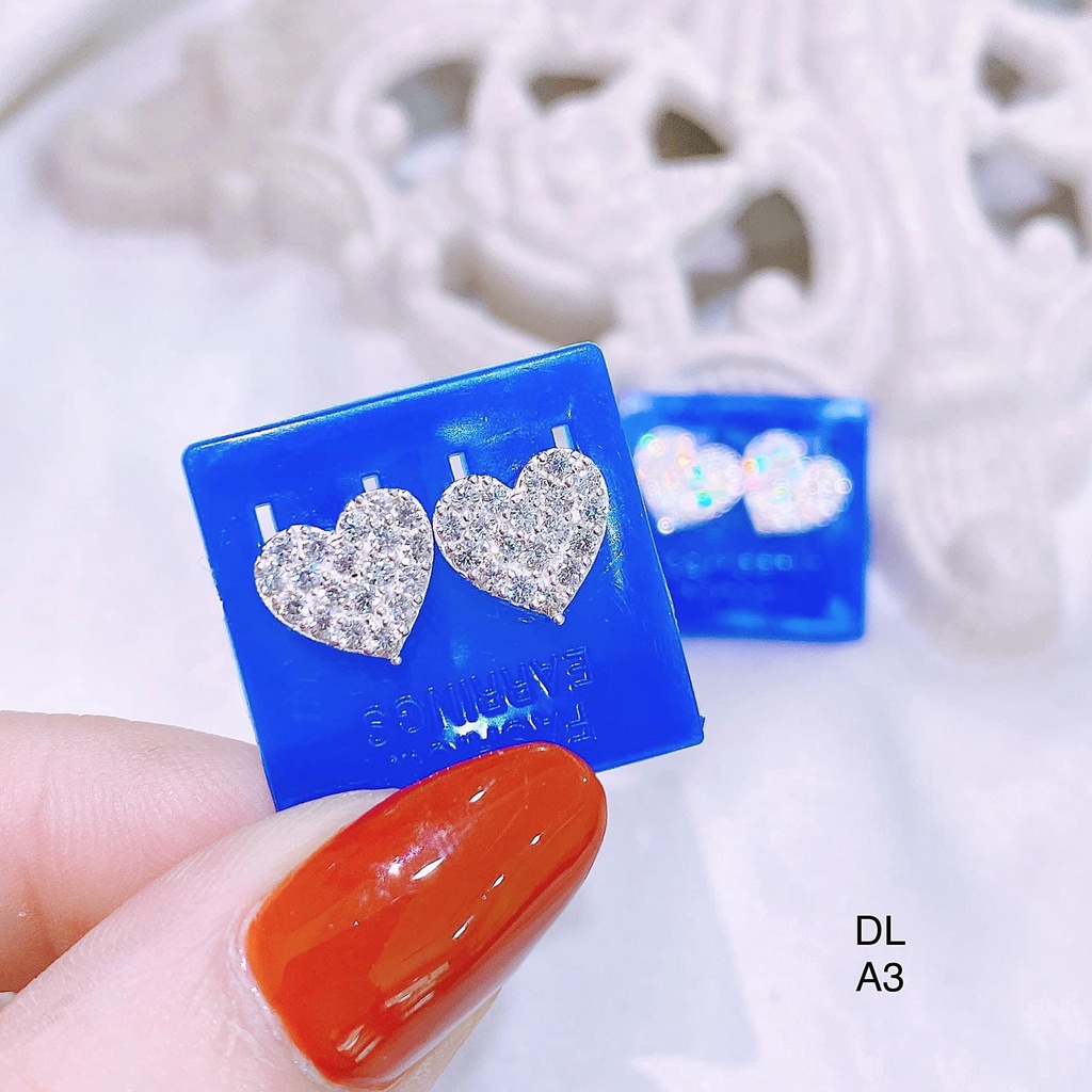 Bông tai nữ giá rẻ, khuyên tai bạc thật trái tim đính đá xinh xắn - Kho sỉ bạc bạc Nhất Linh