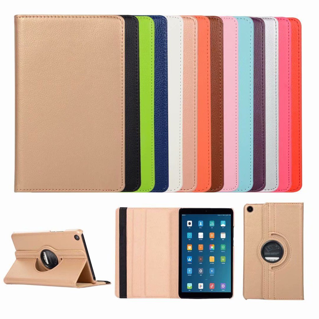 Ốp máy tính bảng da giả màu trơn có nắp lật kiêm giá đỡ xoay 360 độ cho Xiaomi Mi Pad 4 8