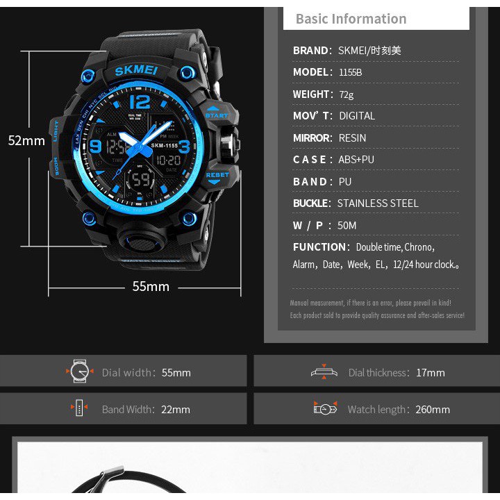Đồng hồ Nam Skmei Điện Tử Thể Thao Chống Nước SK1155B - Xanh Dương | BigBuy360 - bigbuy360.vn