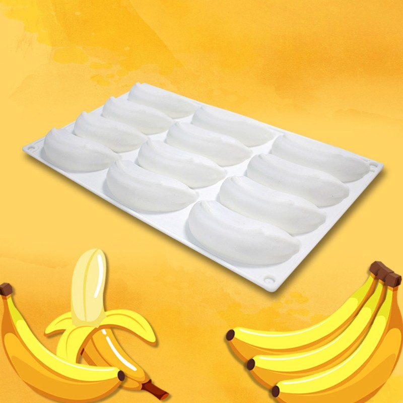Khuôn Silicone Làm Bánh 12 Ô Hình Trái Chuối 3d