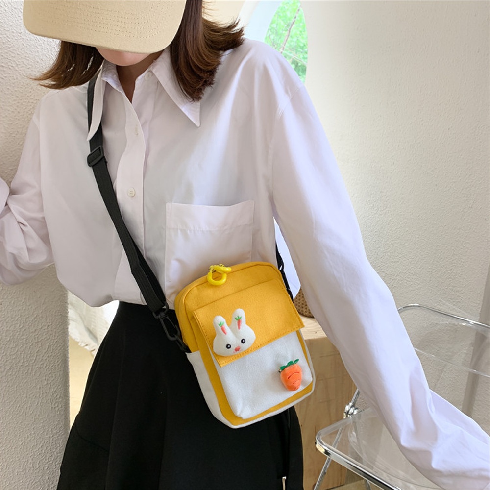 Túi Đeo Chéo Vải Canvas Mini Cho Nữ Kèm Phụ Kiện Siêu Dễ Thương Cute Đi Học Đi Chơi Phong Cách Hàn Quốc