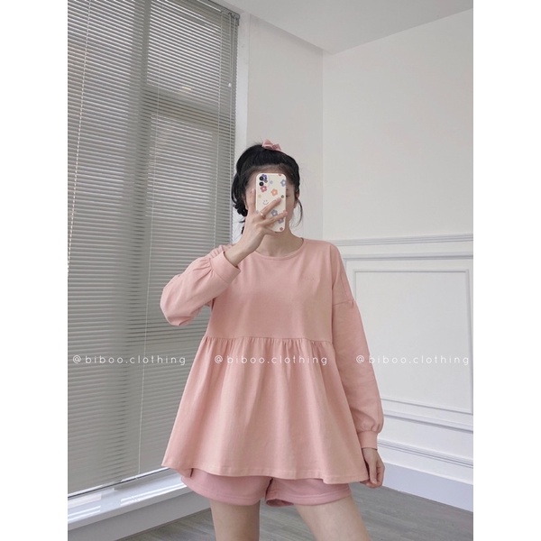 BIBOO - Áo babydoll tay dài form rộng xinh xắn