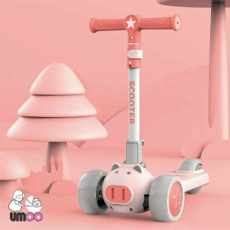 Xe trượt Scooter cho bé Umoo 2 trong 1 hình heo UM-0277, vừa là xe scooter vừa là xe chòi chân