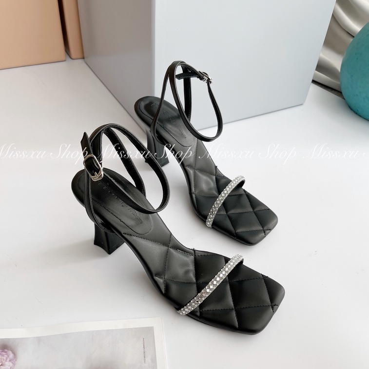Giày sandal nữ dây phối đá 7cm lót chần ô thời trang MYSS - SD126
