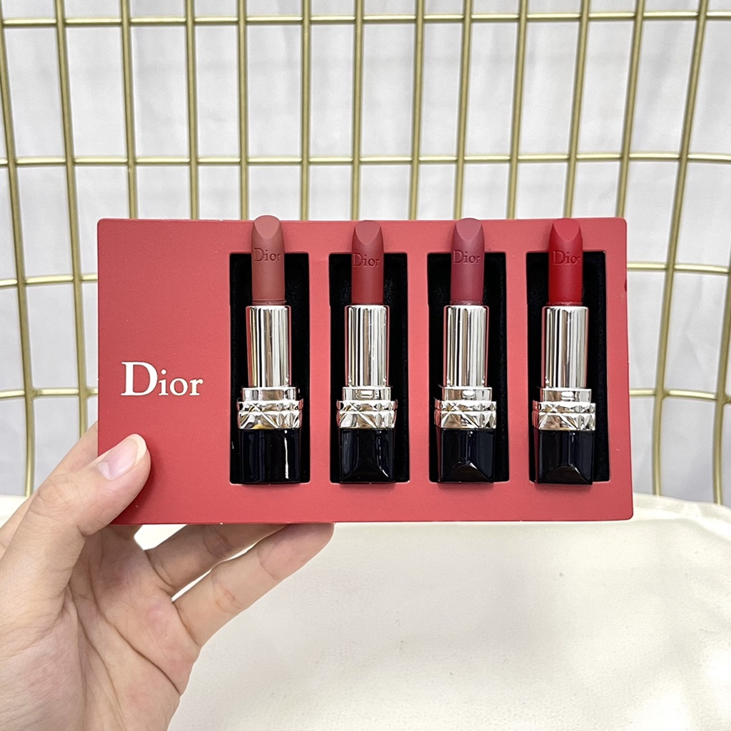 Bộ 4 thỏi son môi DIOR blue gold mẫu thử phiên bản Giáng sinh