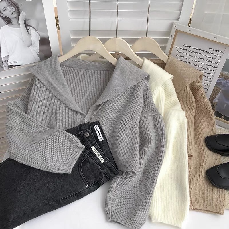 NUZIRO  Áo Croptop Dệt Kim Tay Dài Kiểu Hàn Quốc Xinh Xắn Cho Nữ