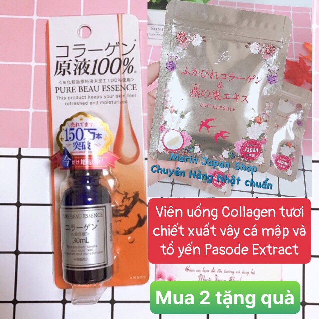 Chuẩn Nhật) Combo Serum trắng Da Pure Beau Essence và tinh chất Collagen Tươi