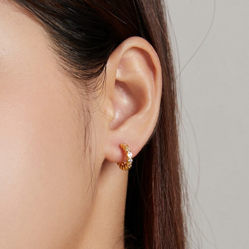 Khuyên tai BAMOER bạc 925 màu vàng kim chống dị ứng đính đá zircon cầu vồng trang sức thời trang cho nữ
