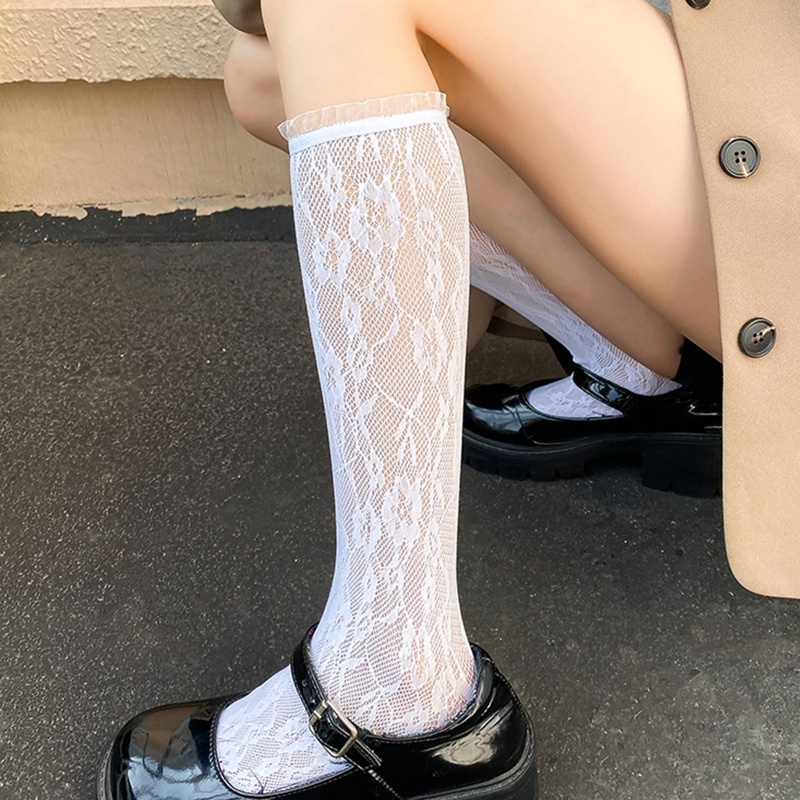 Xiangbao Vớ Dài Ngang Bắp Chân Phối Ren Hoa Ngọt Ngào Phong Cách Preppy Nhật Bản Dễ Thương Cho Nữ Sinh Th