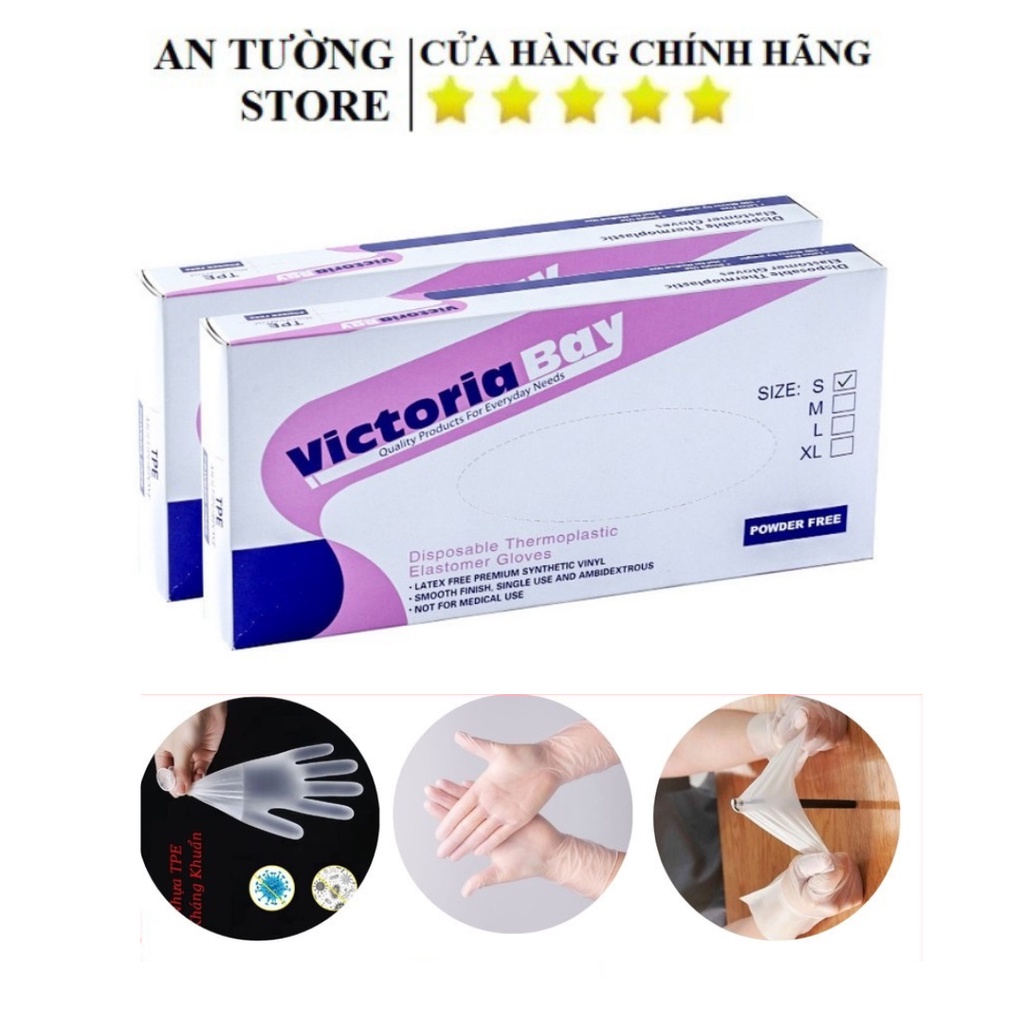 Găng Tay Victoria Chất Liệu TPE Không Mùi Siêu Dai , Tiện Lợi [Hộp 100]