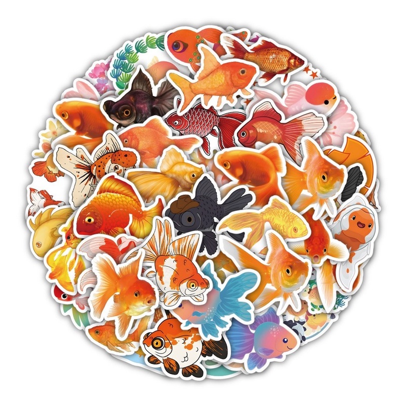 Z & M❀ Hình Dán Cá Vàng ❀ Bộ 50 Miếng Dán Chống Thấm Nước Hình Động Vật Dễ Thương Cho Bé