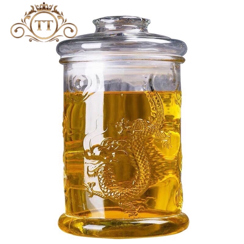BÌNH NGÂM RƯỢU THỦY TINH DÁNG TRỤ CÓ HOA VĂN RỒNG 6Lít (Có van &amp; Không van)