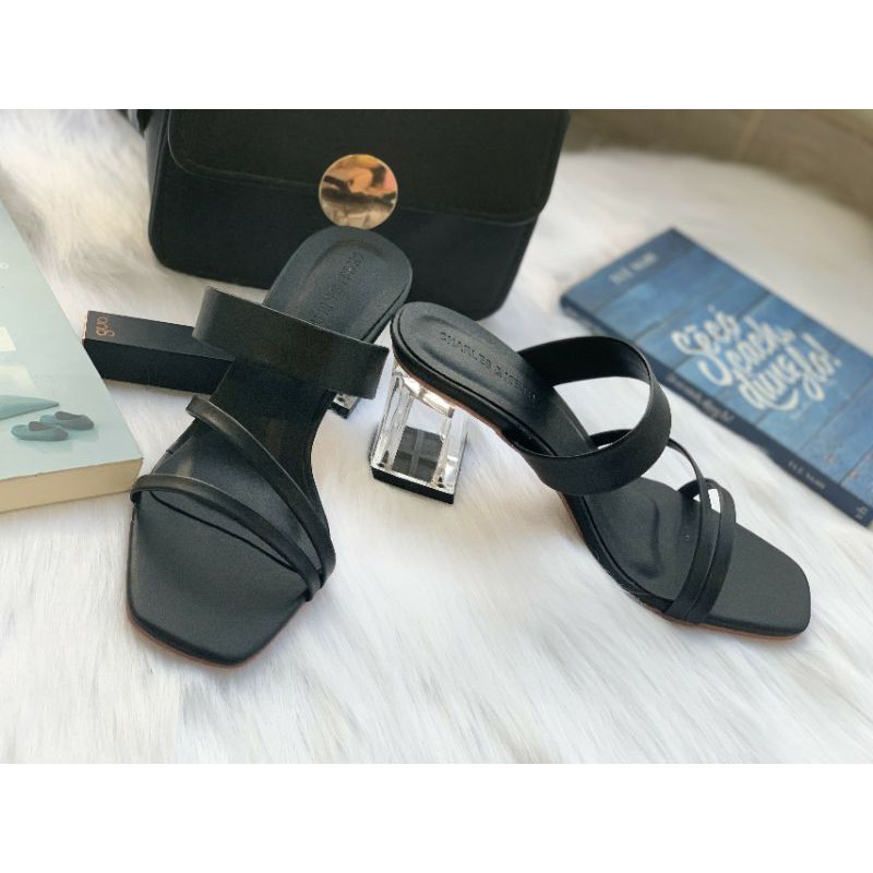 Dép cao gót nữ 7p quai ngang,  dép nữ thời trang gót vuông trong mica bền đẹp, kiểu dáng thanh lịch