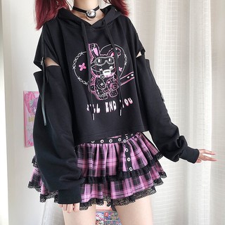 <S-2XL> ÁO HOODIE NGẮN TAY ÁO NỐI DÂY HÌNH THỎ SIÊU XINH - ORDER 10 NGÀY