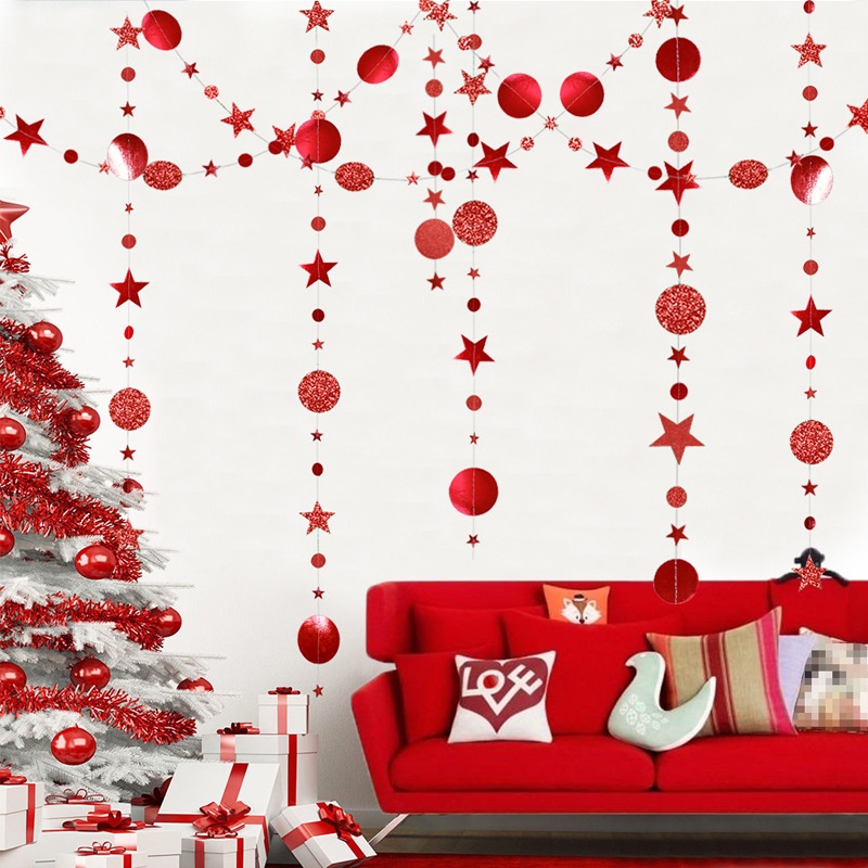1 Dây Treo Trang Trí Hình Ngôi Sao / Tròn 4M Màu Đỏ / Xanh Lá Lấp Lánh Trang Trí Tiệc Cưới / Giáng Sinh DIY